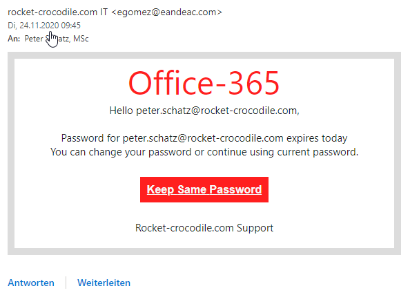 Achtung: Phishing Mails mit Office 365 Aufmachung im Umlauf.